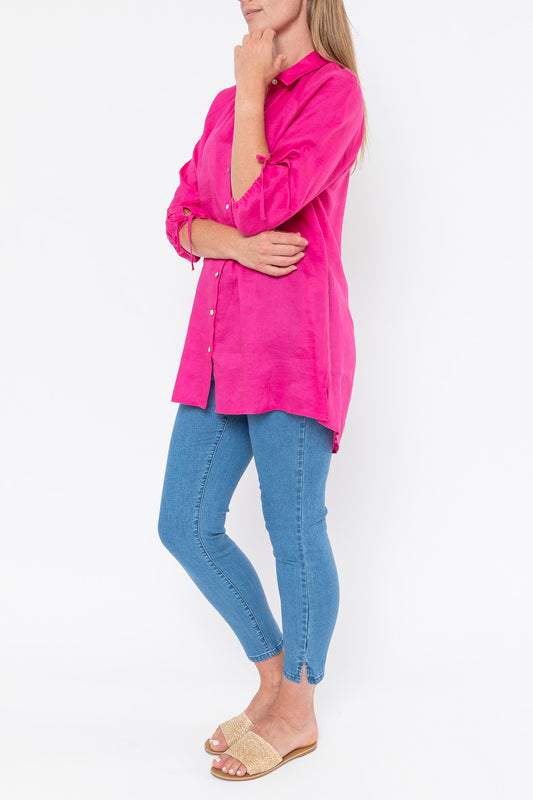 Jump Tie Sleeve Tunic Shirt Magenta Pink