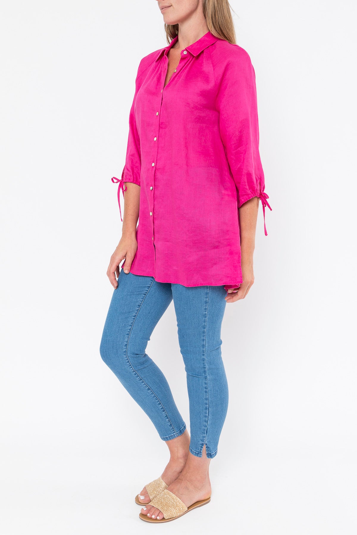 Jump Tie Sleeve Tunic Shirt Magenta Pink
