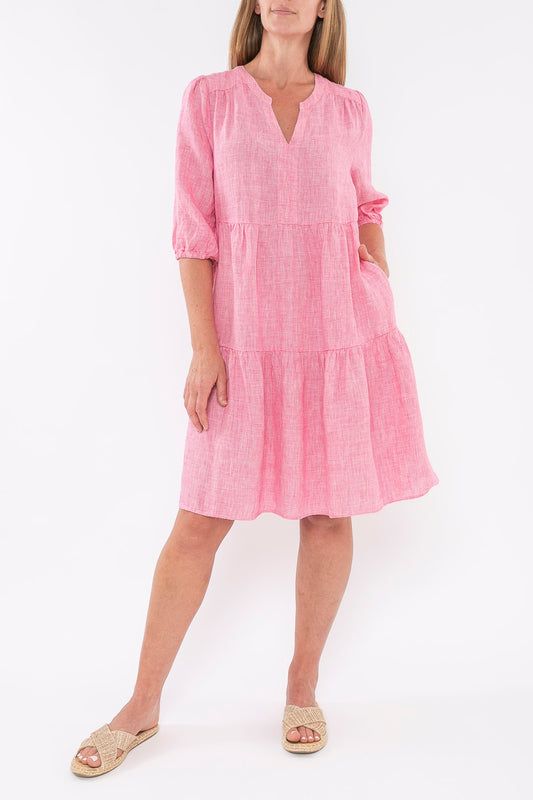 Jump Mini Check Tiered Dress Fuchsia