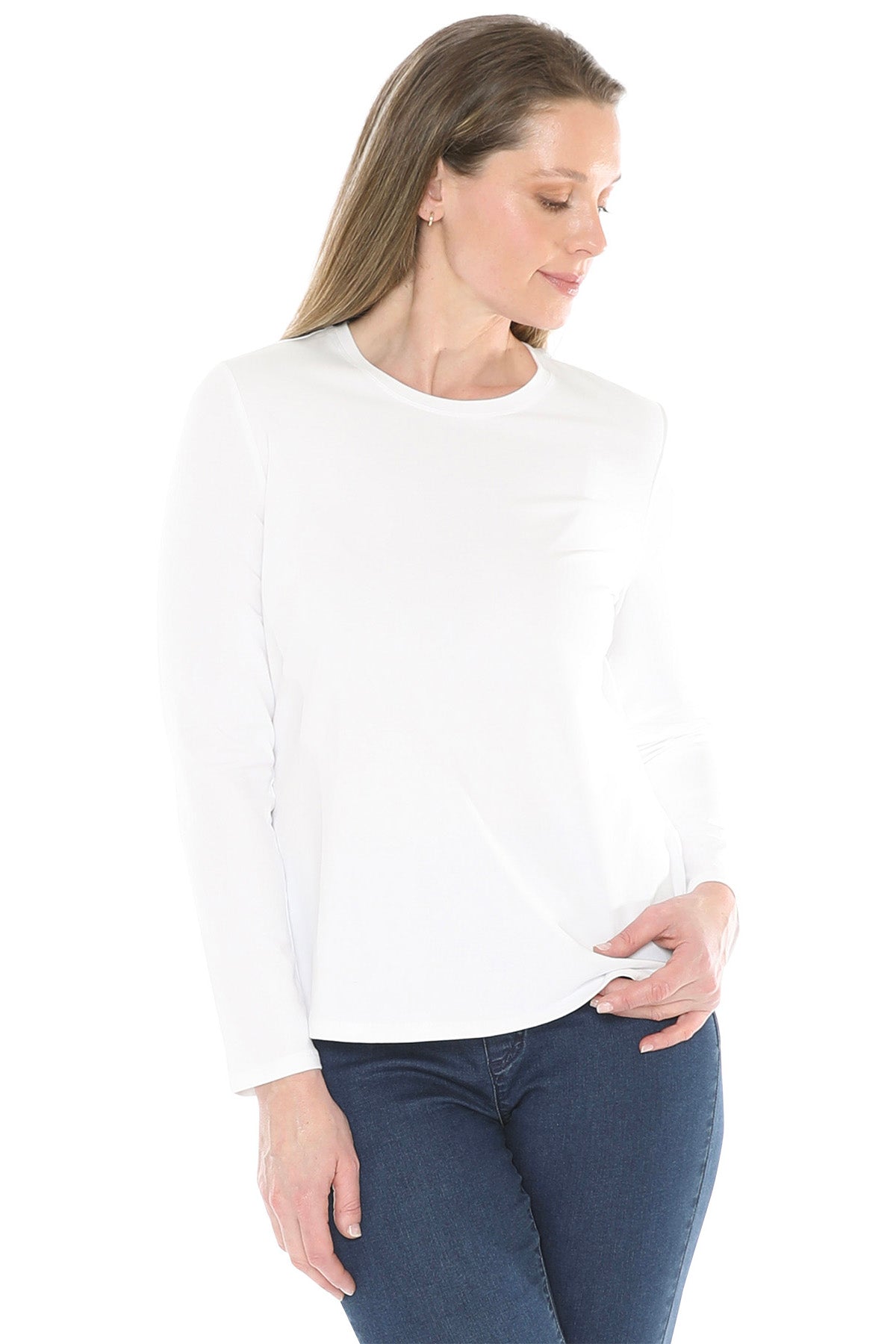 Crew Neck Long Sleeve Tee White