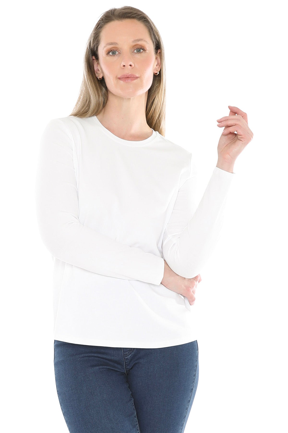Crew Neck Long Sleeve Tee White