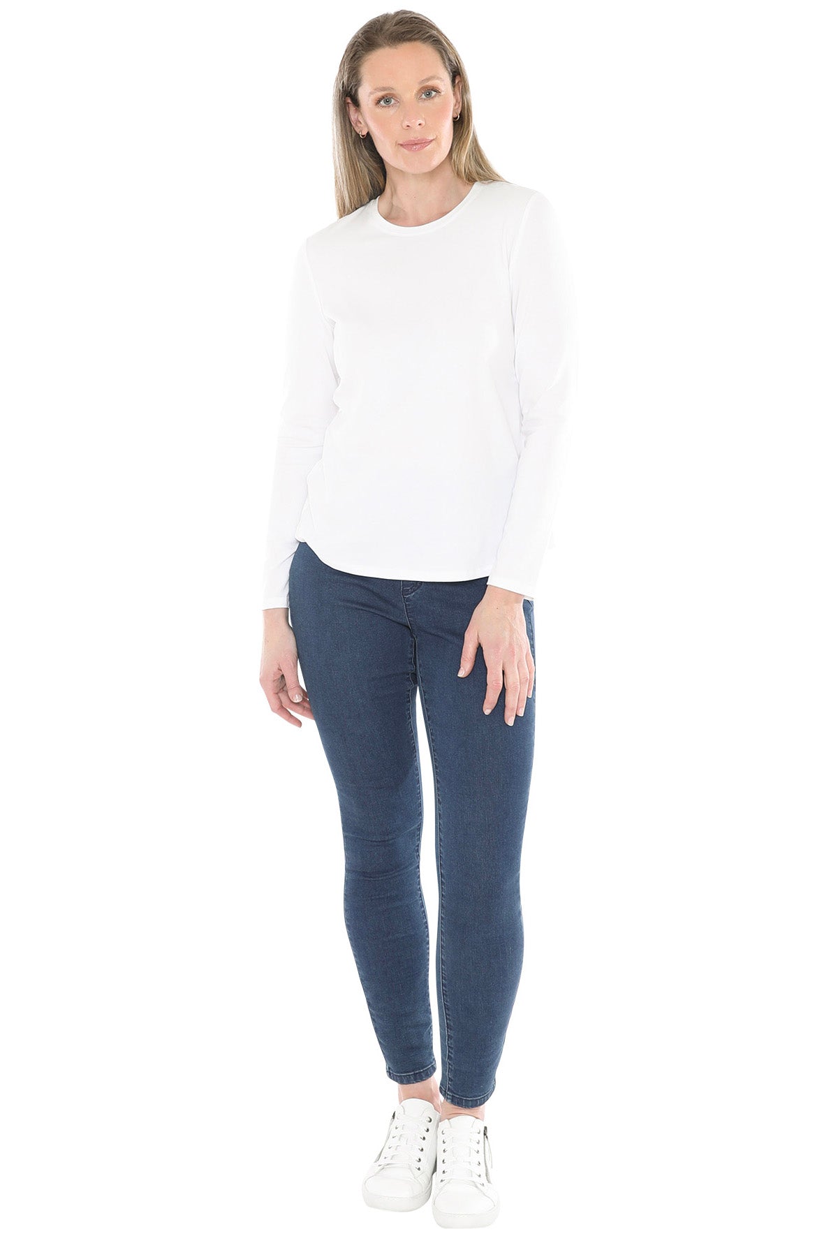Crew Neck Long Sleeve Tee White