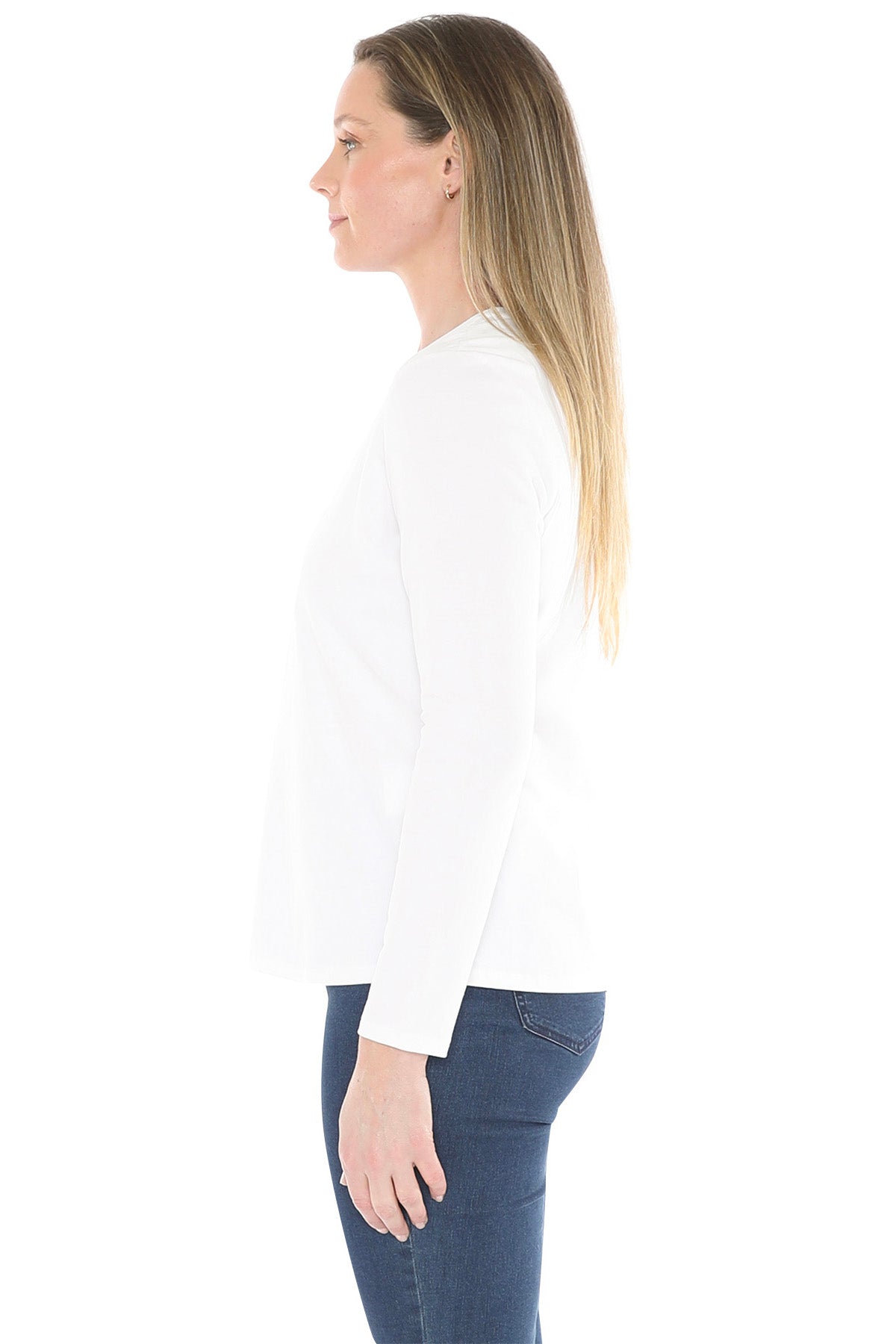 Crew Neck Long Sleeve Tee White