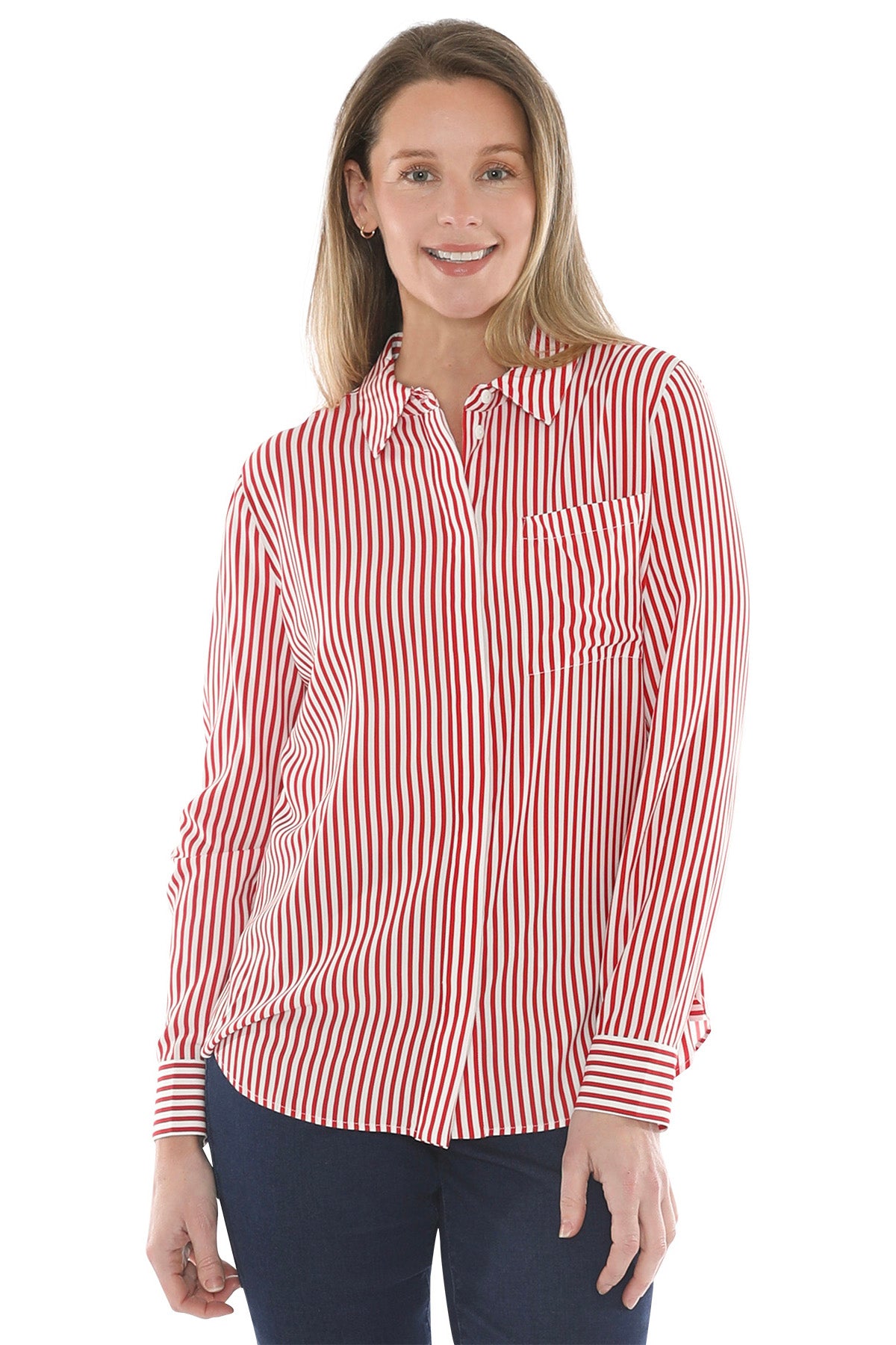 Mono Stripe Shirt Poppy/Ivory