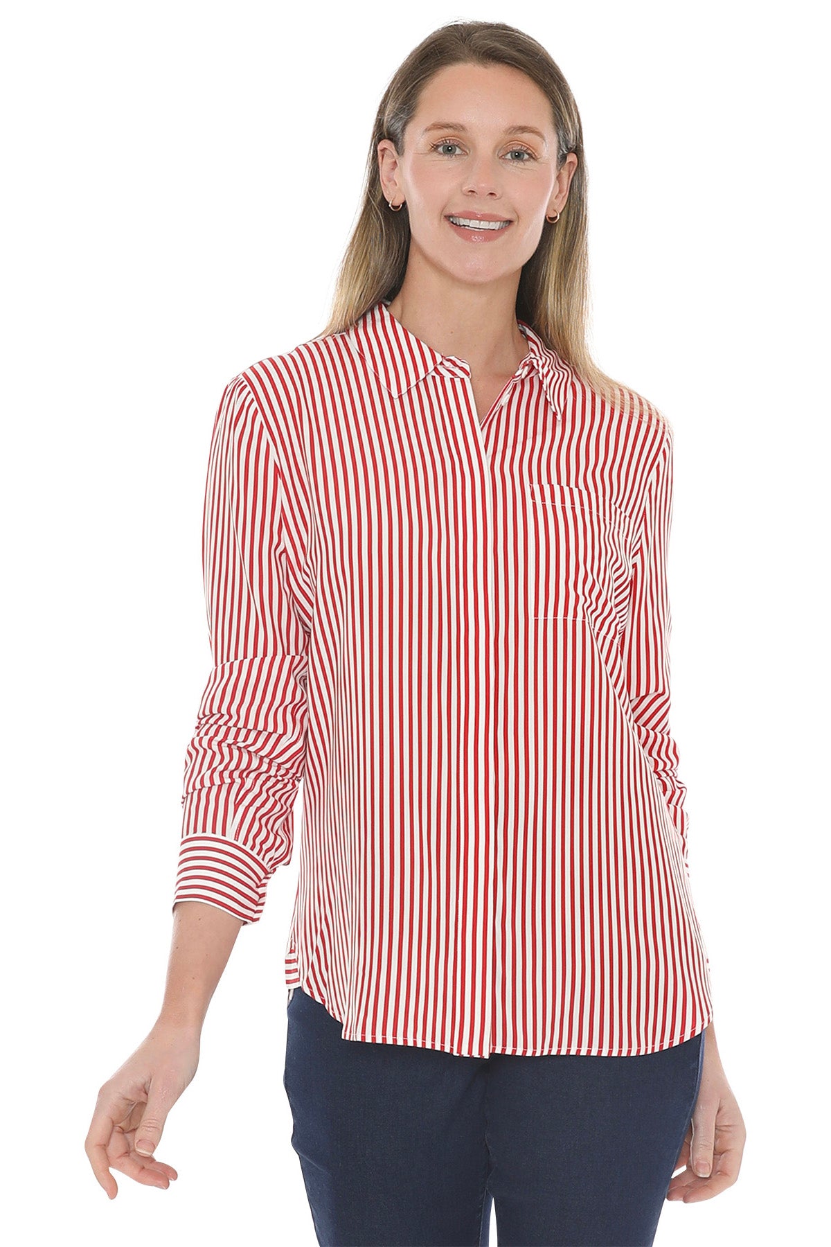 Mono Stripe Shirt Poppy/Ivory