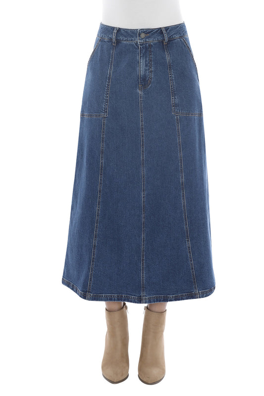 Denim Panel Skirt Blue Denim