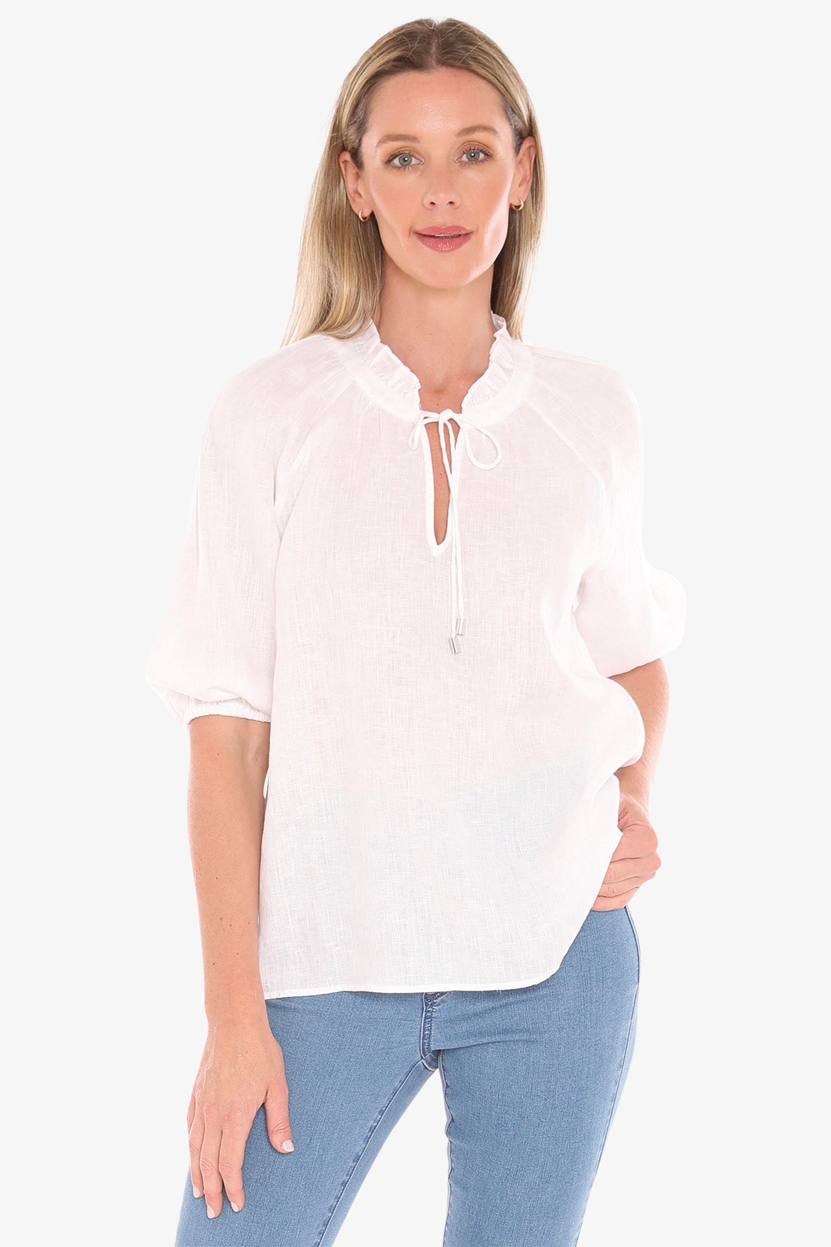 Ruffle Neck Top White