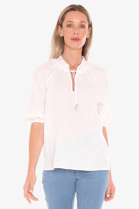 Ruffle Neck Top White