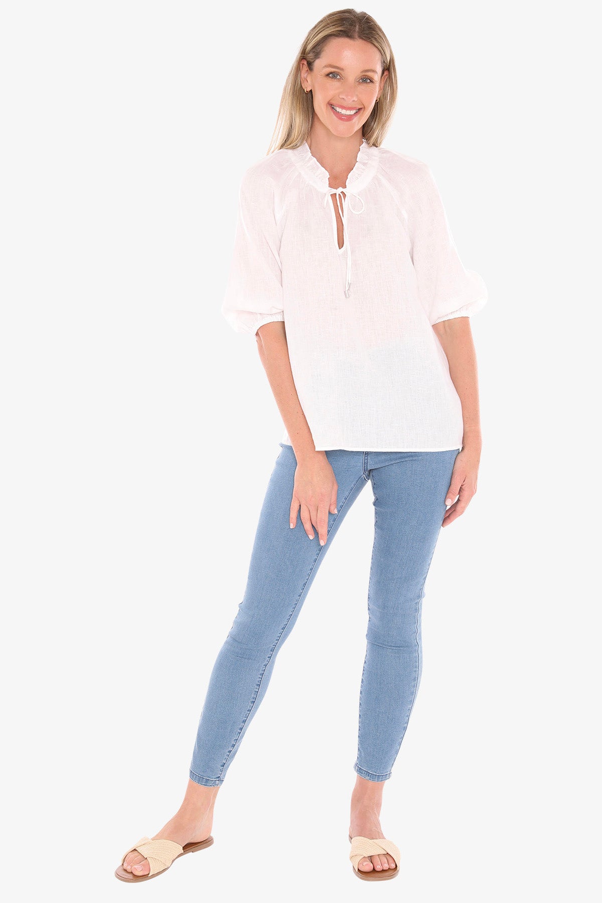 Ruffle Neck Top White