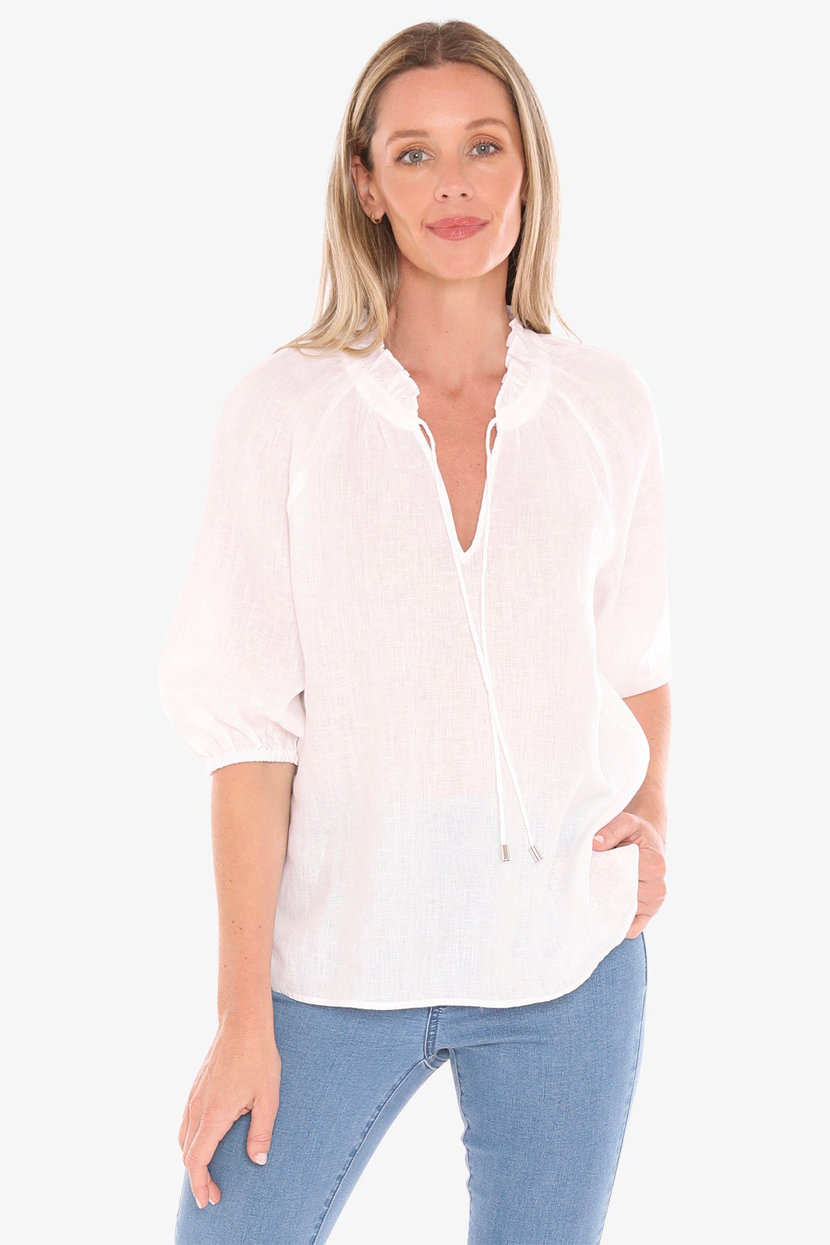 Ruffle Neck Top White
