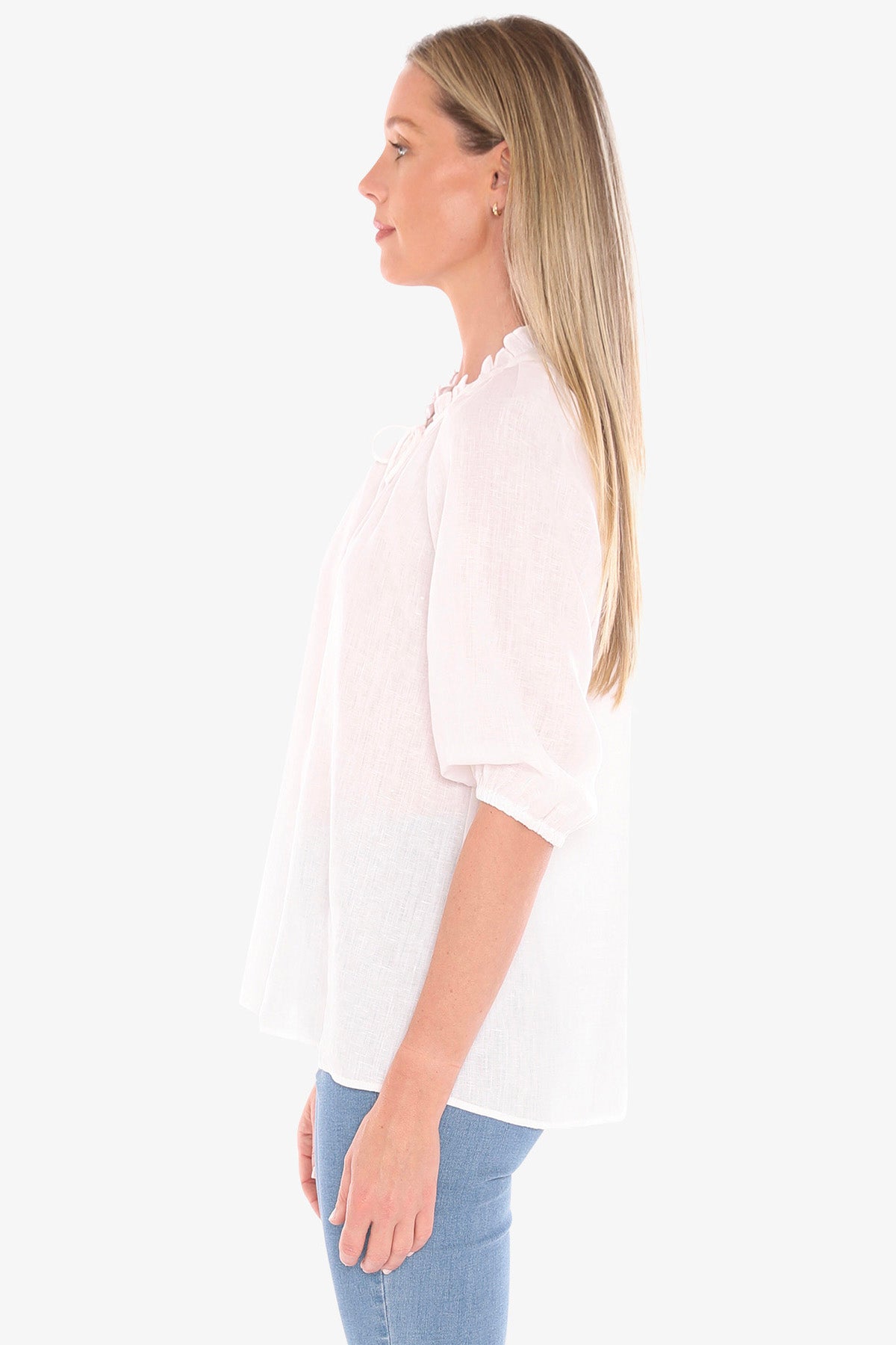 Ruffle Neck Top White
