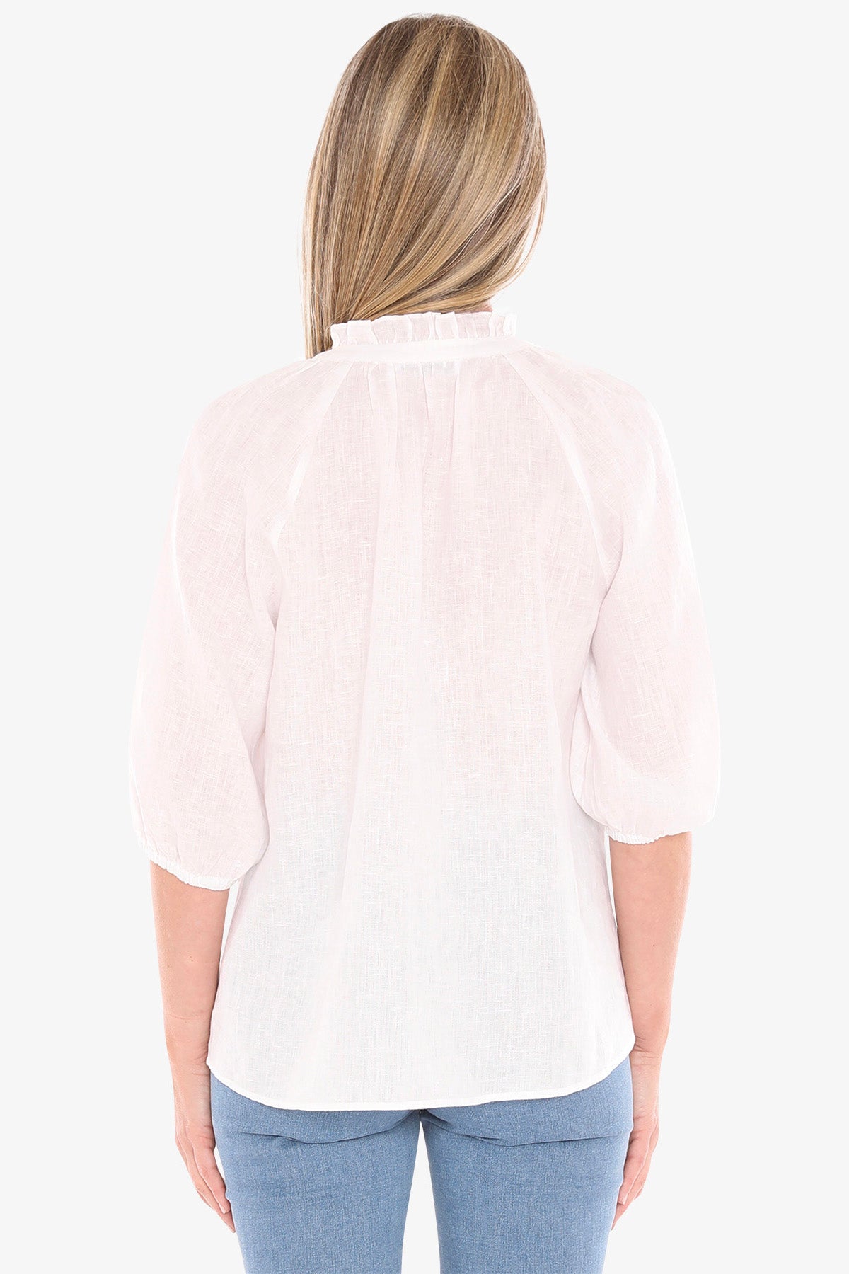 Ruffle Neck Top White