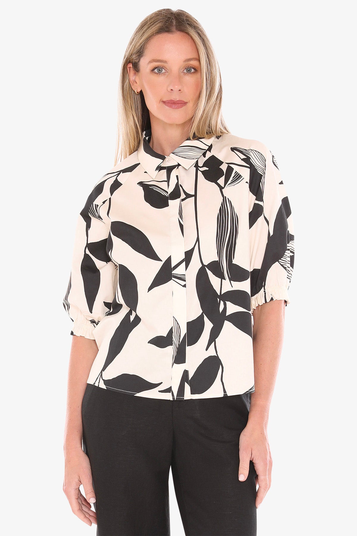Vine Print Shirt Ecru/Blk