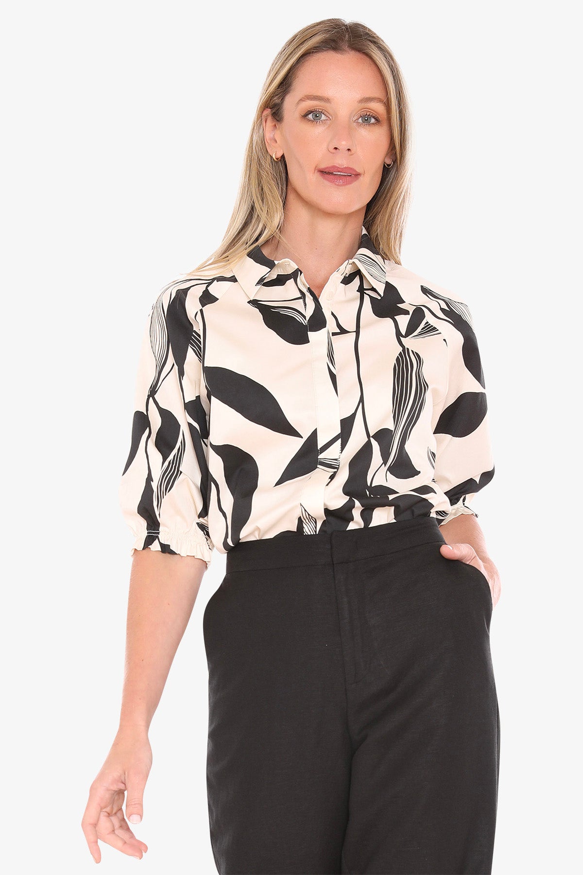 Vine Print Shirt Ecru/Blk