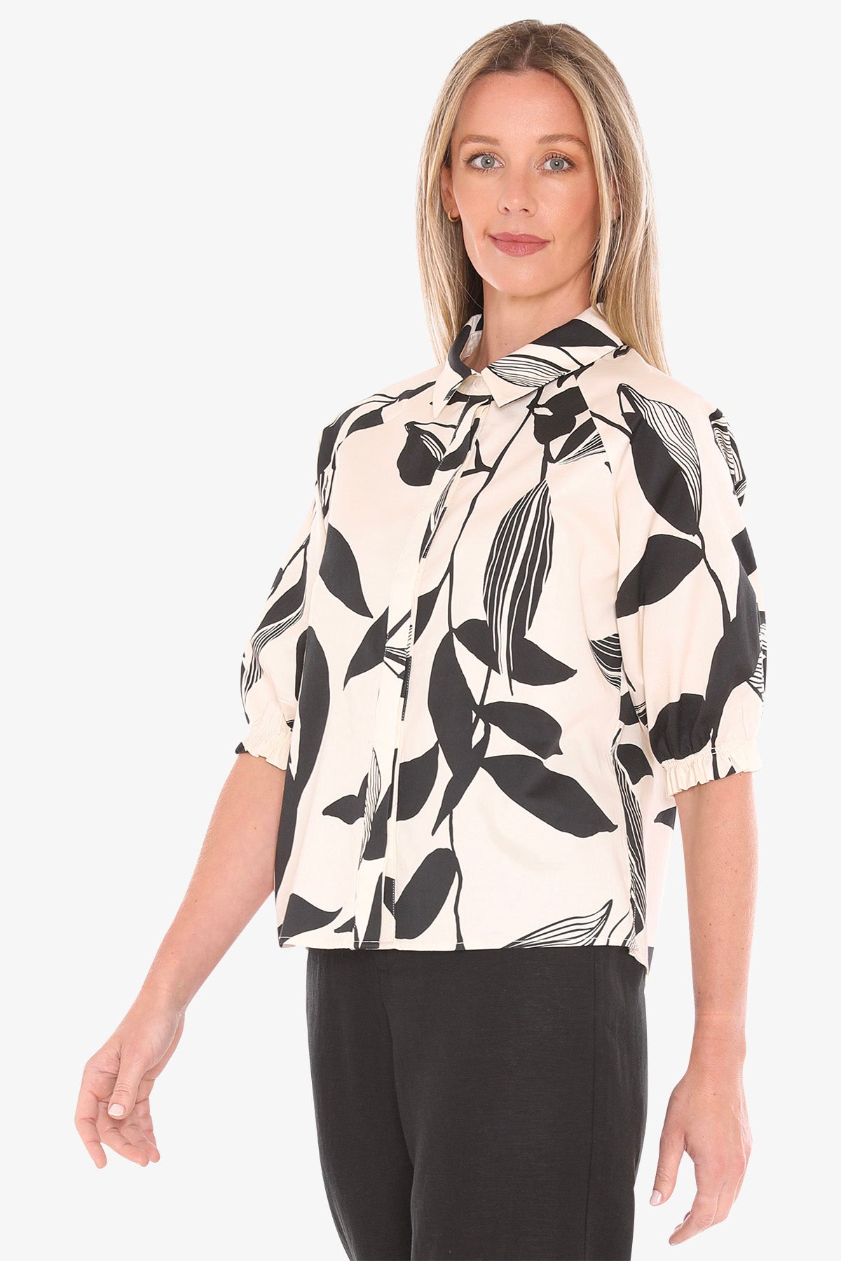 Vine Print Shirt Ecru/Blk