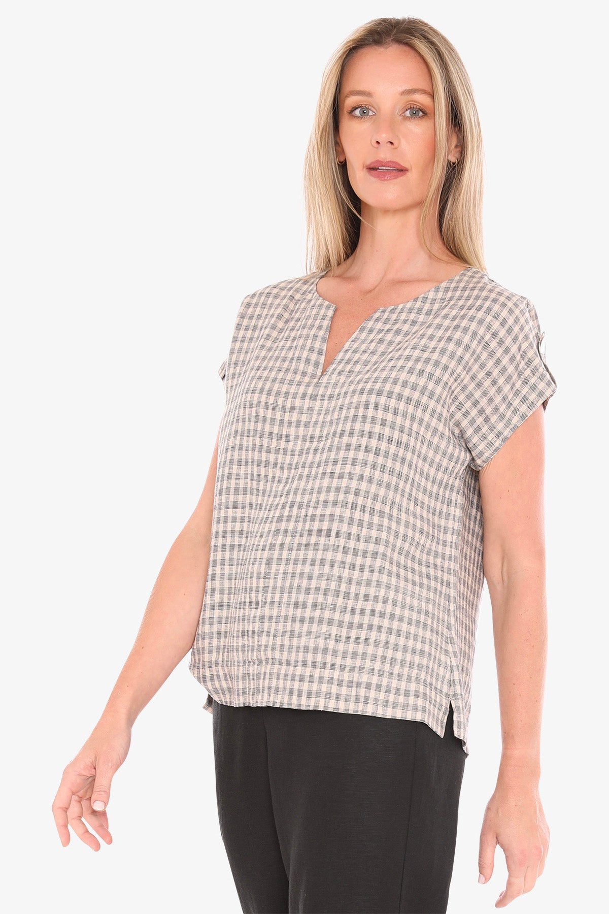 Grid Check Top Sand/Ink