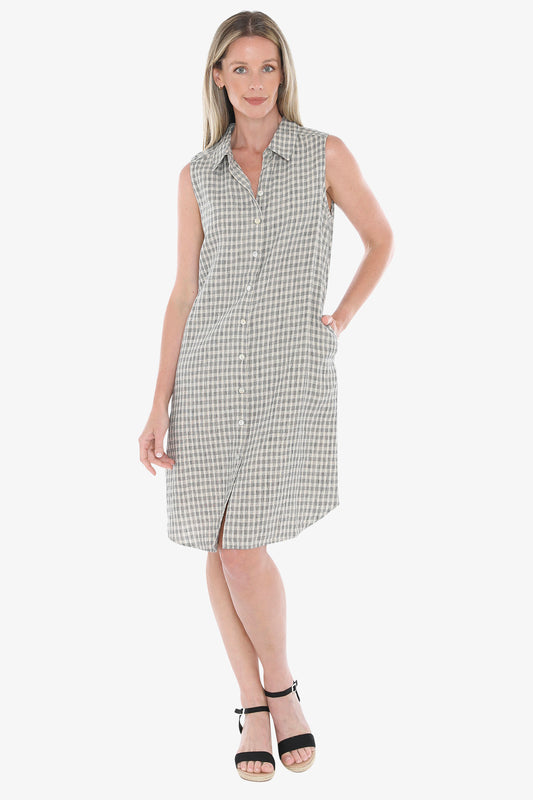 Grid Check Dress Sand/Ink