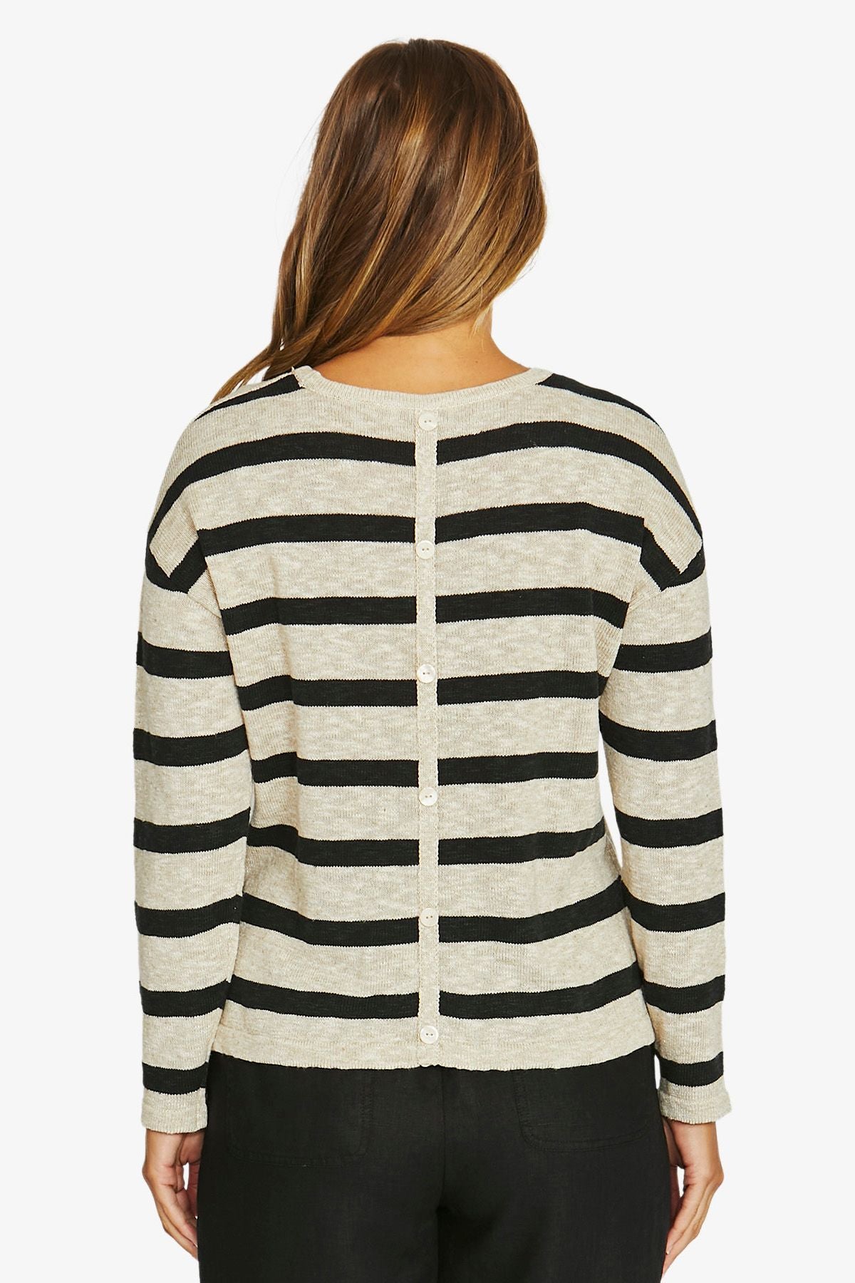 Slub Stripe Pullover Flax Black