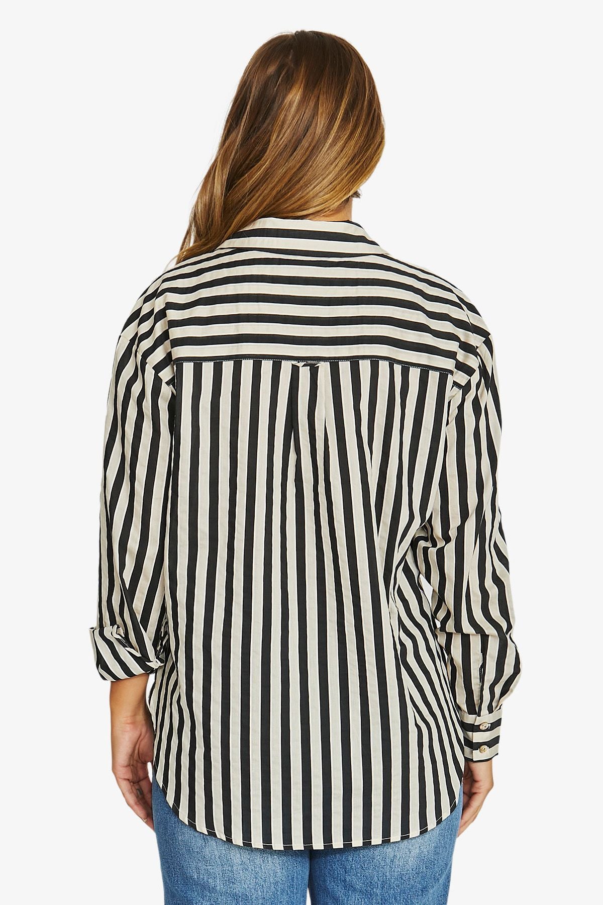 Ribbon Stripe L/S Shirt Black/Ecru