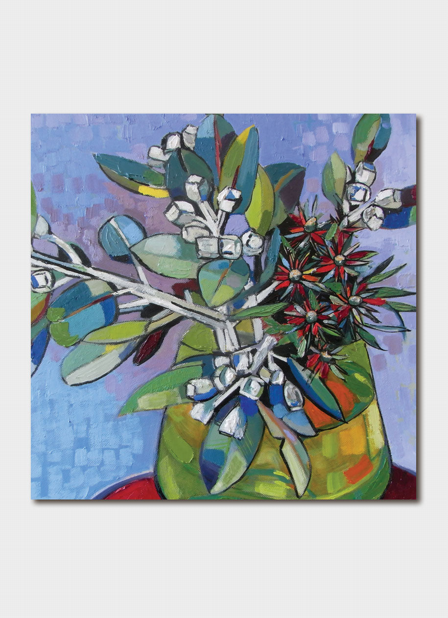 Gumnuts in Green Vase