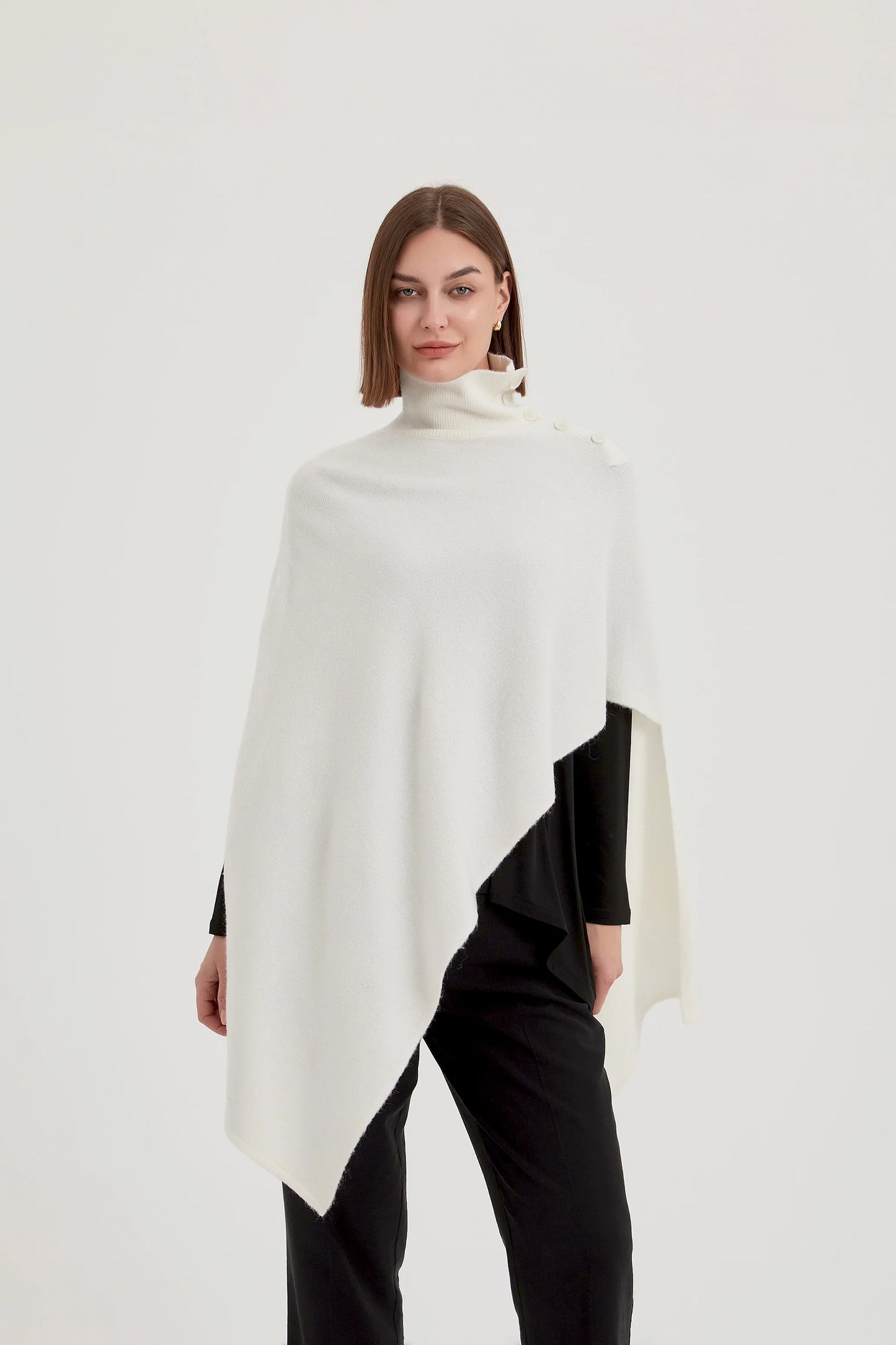 Asymmetric Poncho Cream