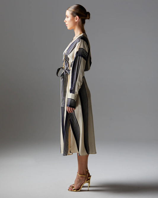 Heartstopper Wrap Midi Dress Navy Stripe