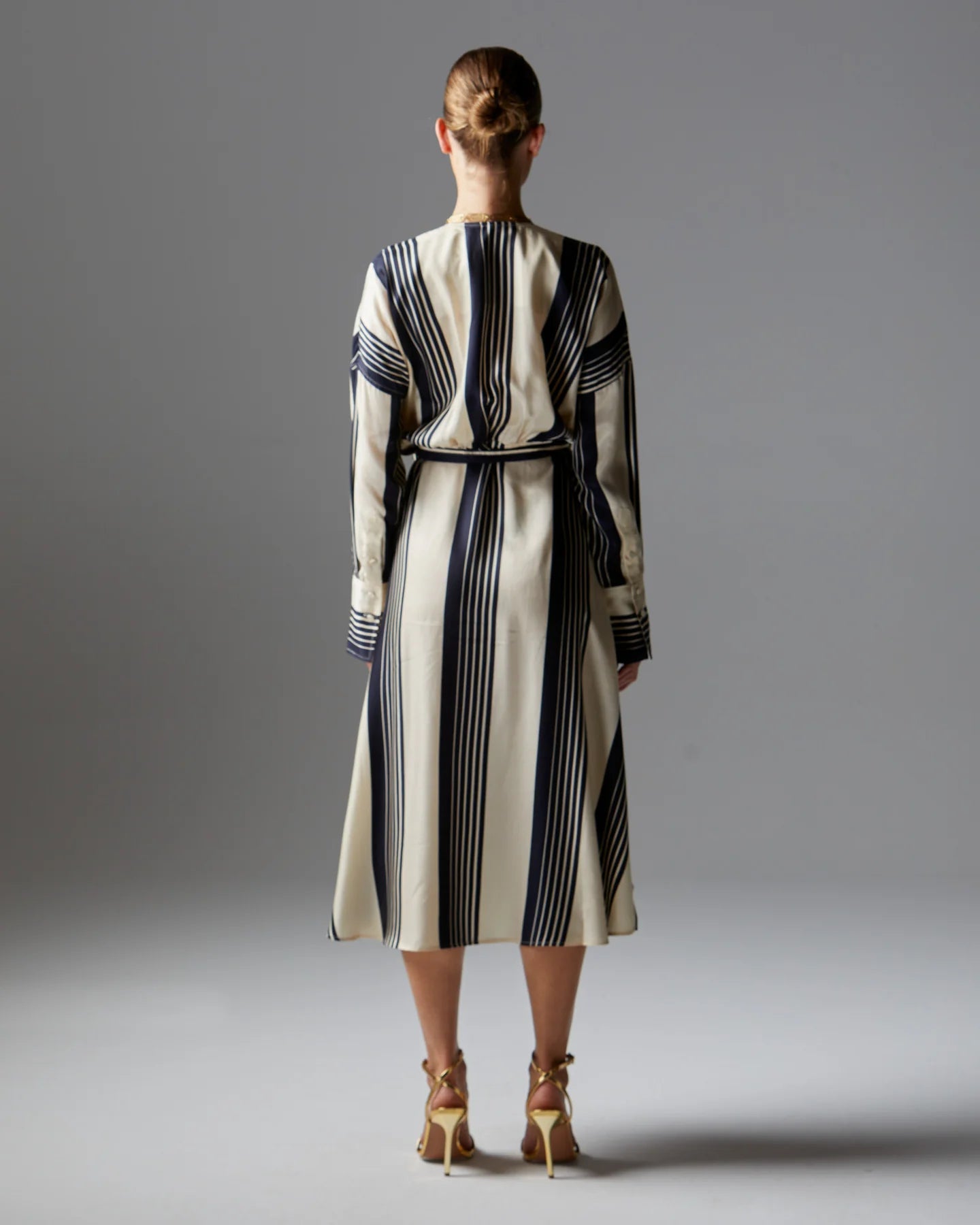 Heartstopper Wrap Midi Dress Navy Stripe