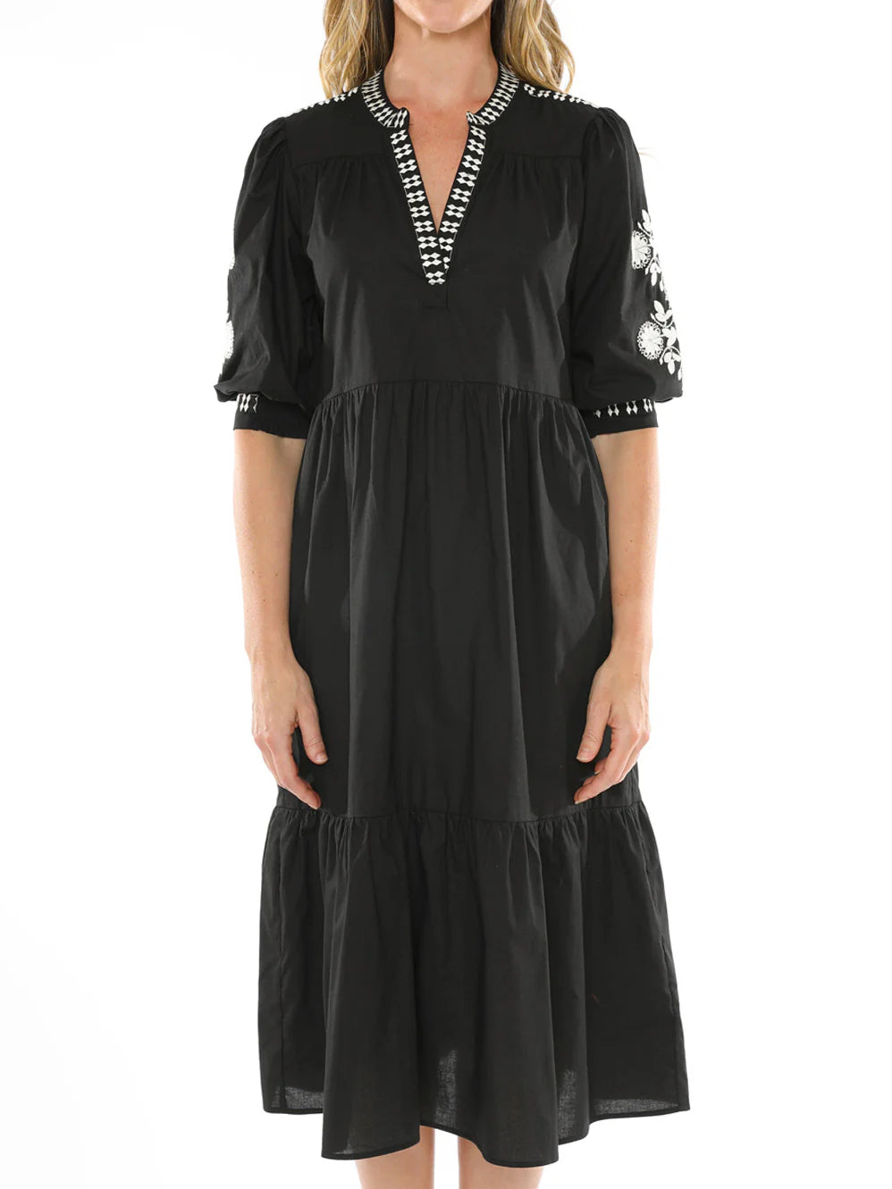 Flower Embroidery Dress Black