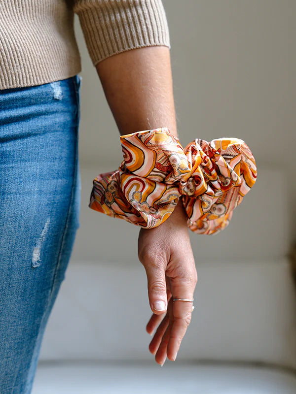 Aboriginal Journeys in the Sun Hair Scrunchie Larg