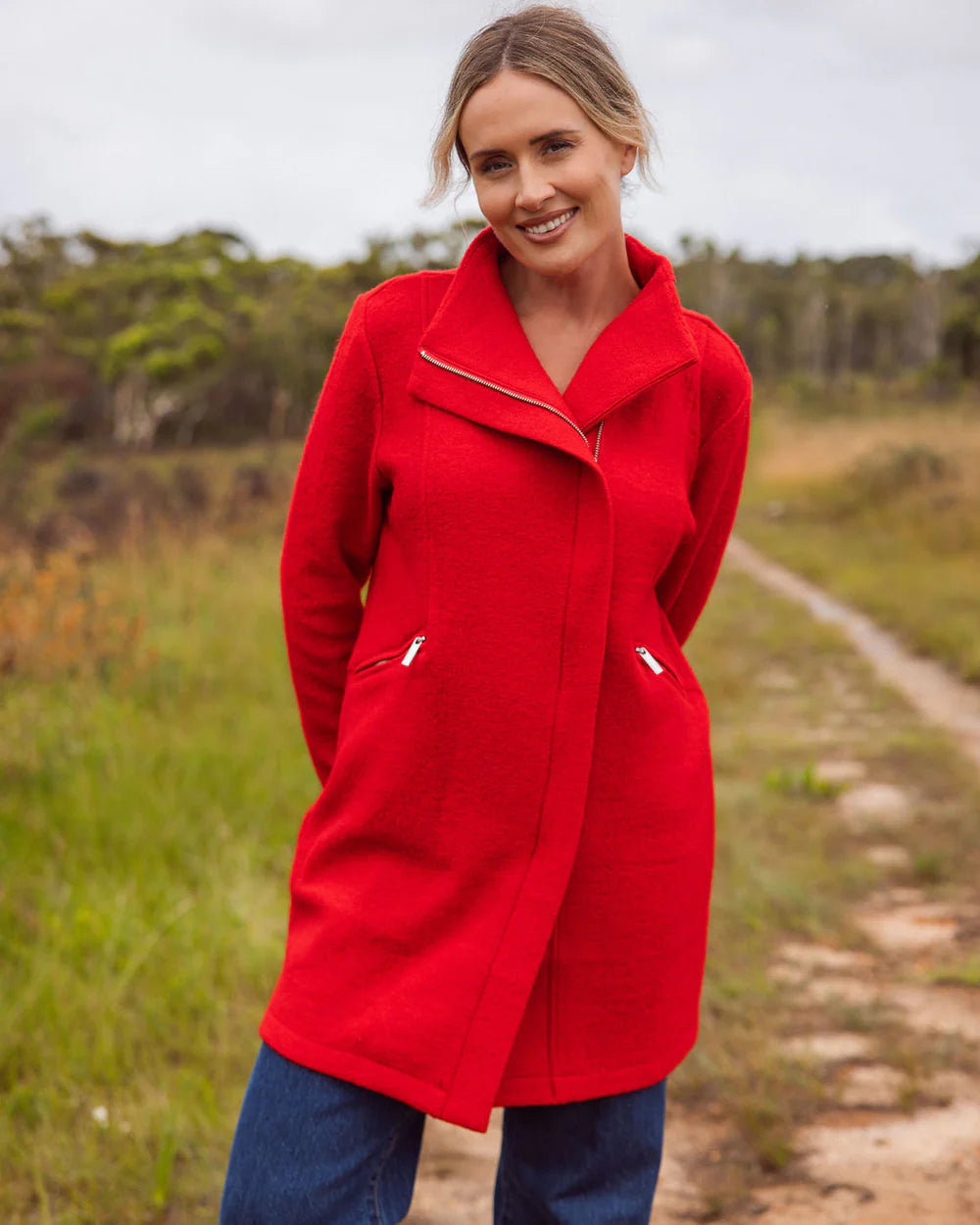Panel Zip Coat Red