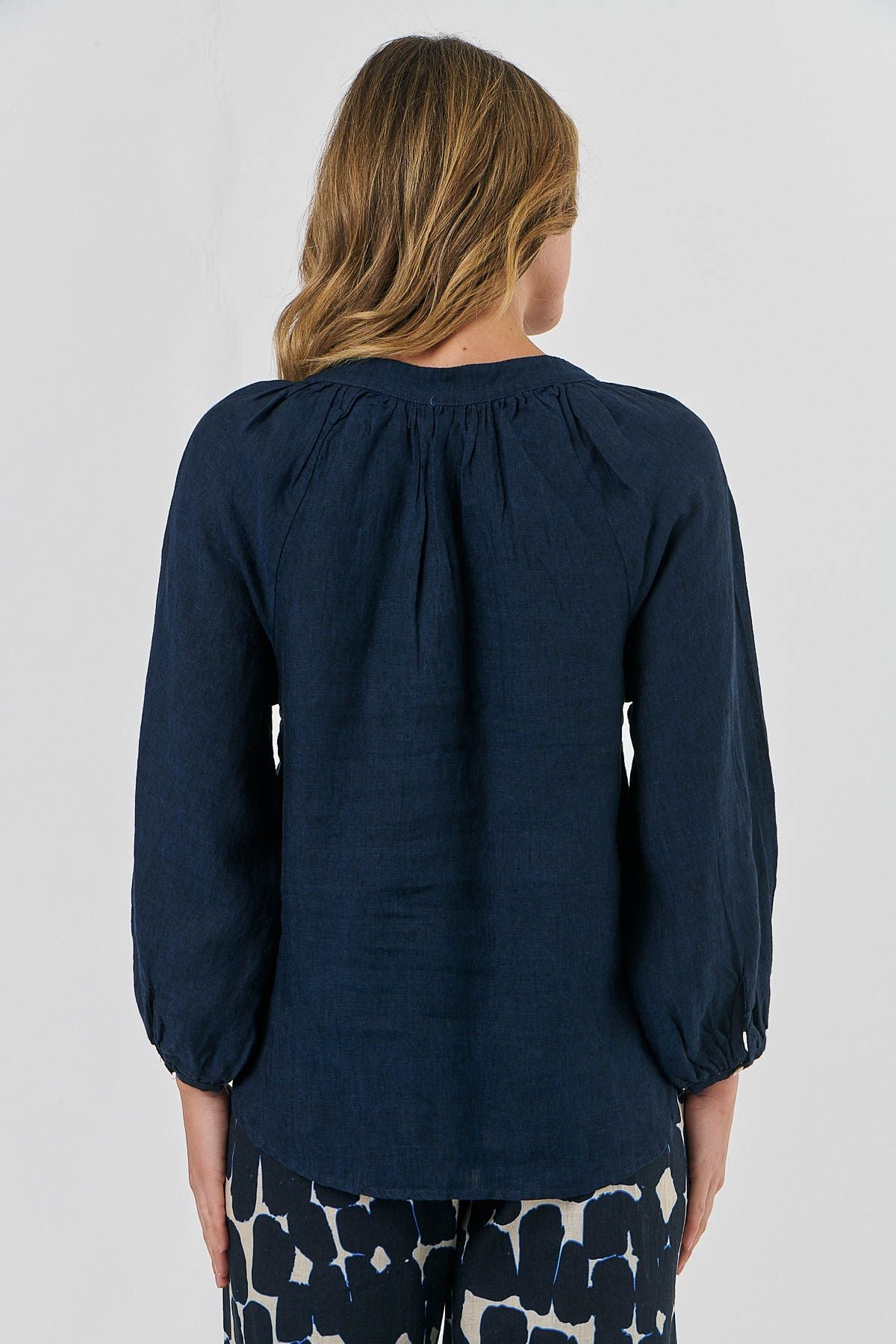Linen Top with Front Button Detail Midnight