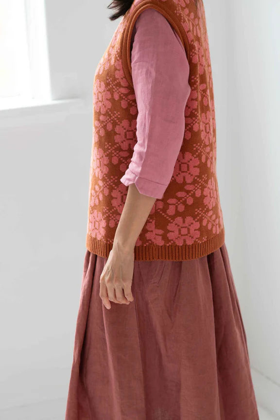 Valerie Vest in Floral Grid Organic Cotton