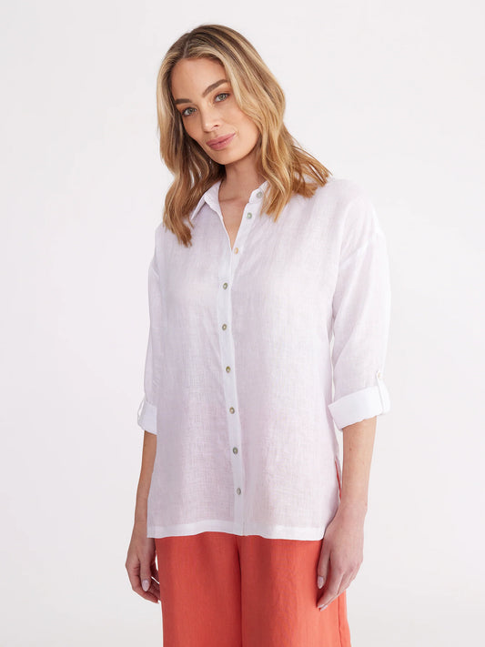 Yarra Trail Relaxed Linen Overshirt White
