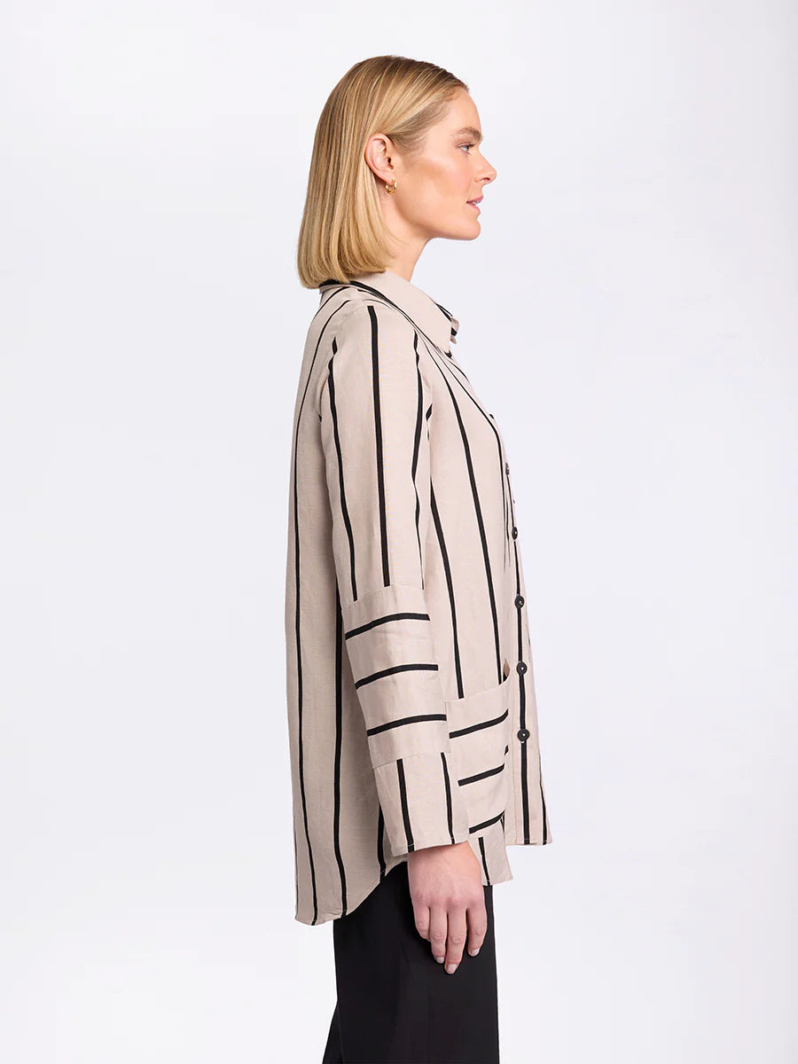 Long Sleeved Spliced Stripe Shirt