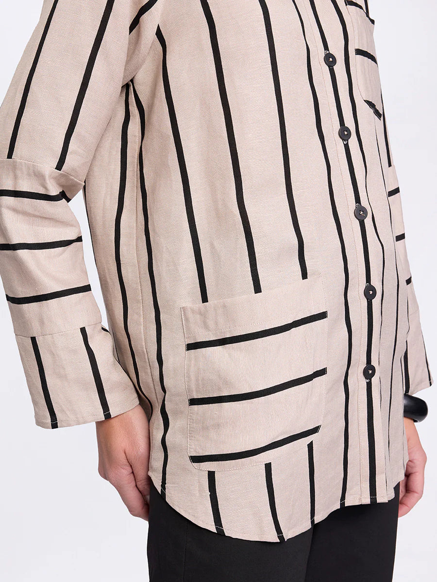 Long Sleeved Spliced Stripe Shirt