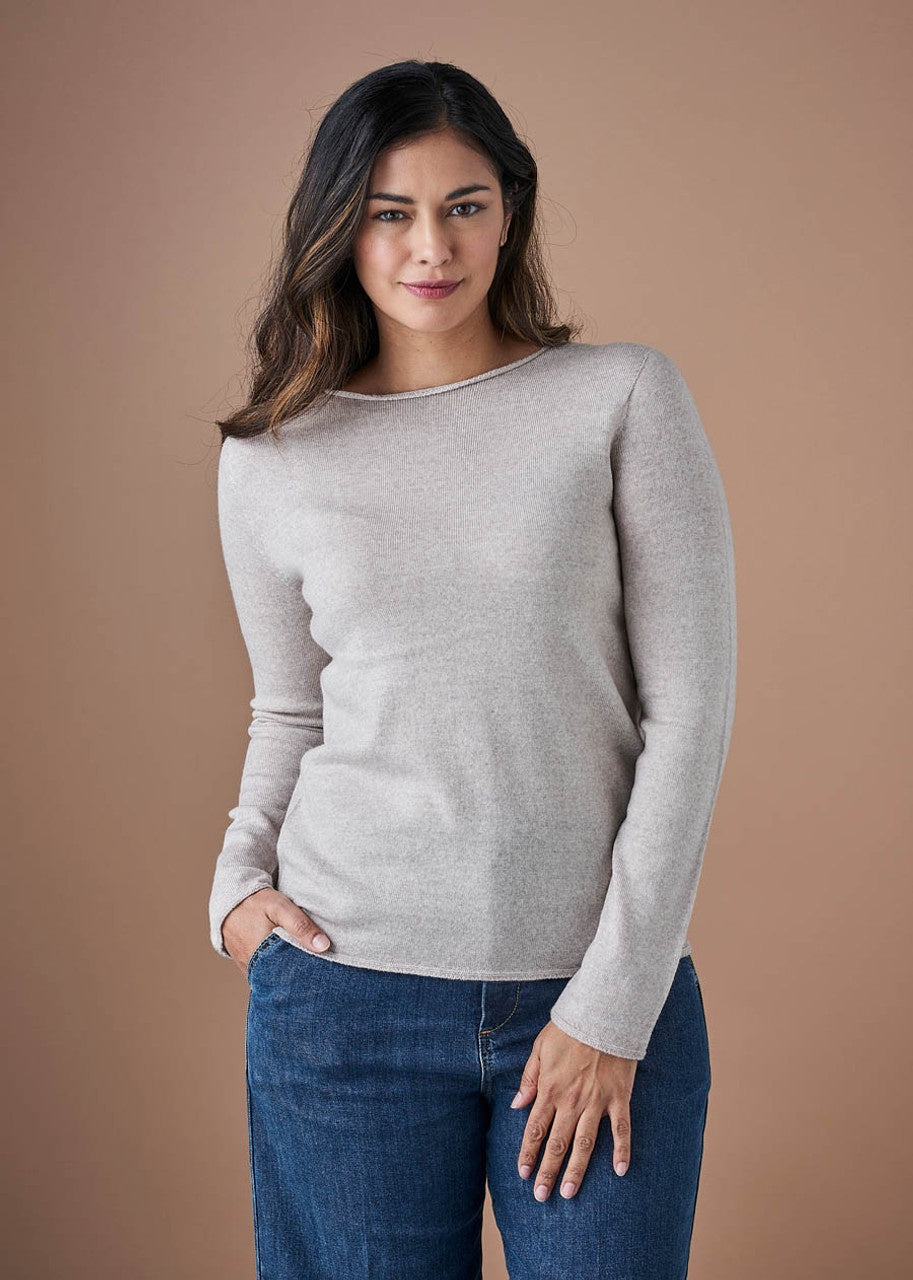 Phoebe Fine Jersey Crew Top in Merino Wool Mushroom