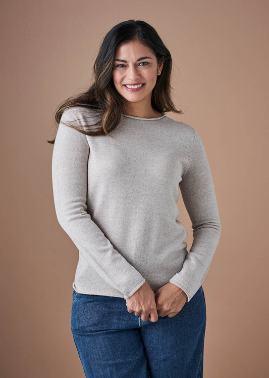 Phoebe Fine Jersey Crew Top in Merino Wool Mushroom