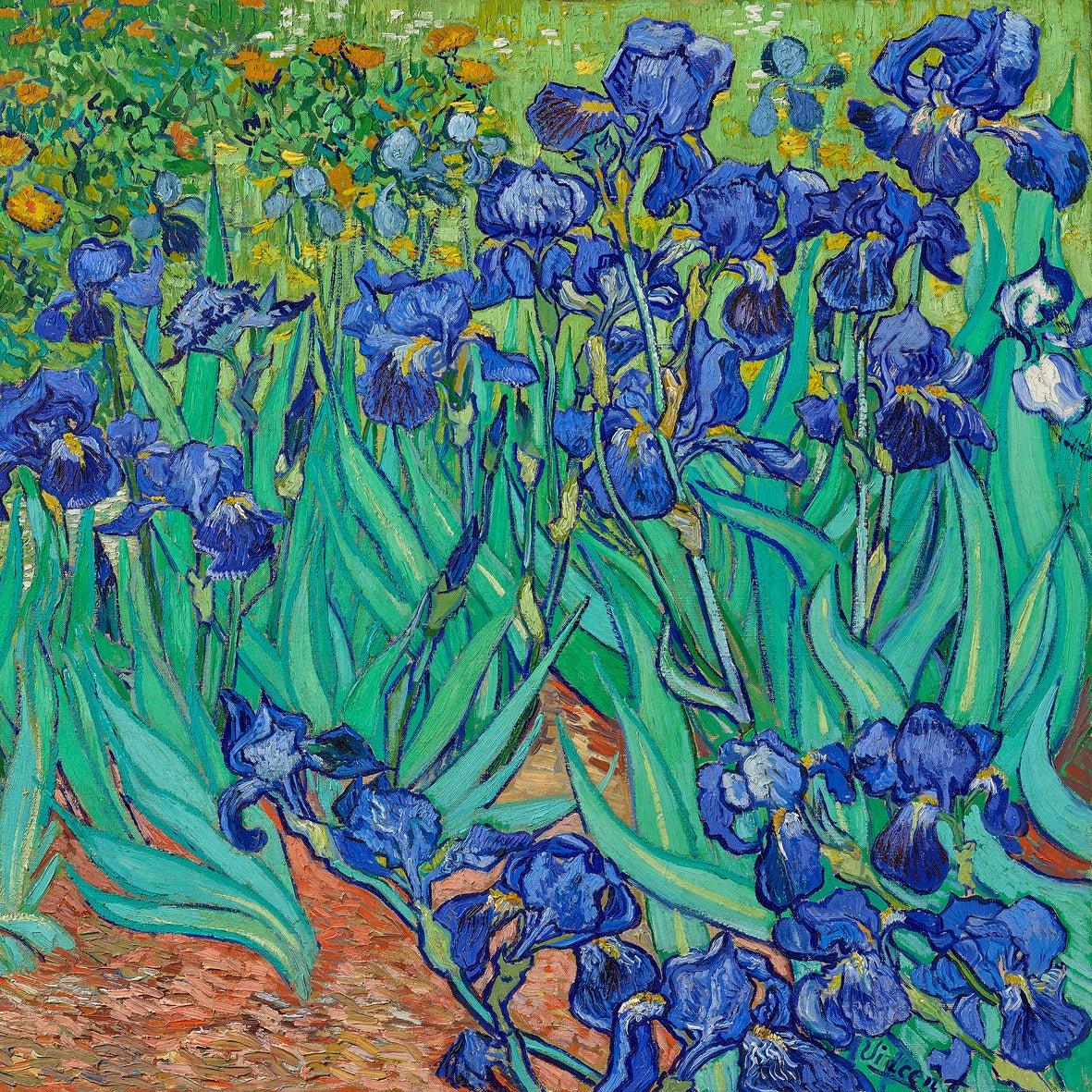 Van Gogh Irises Layered Double Bell Drop Earrings