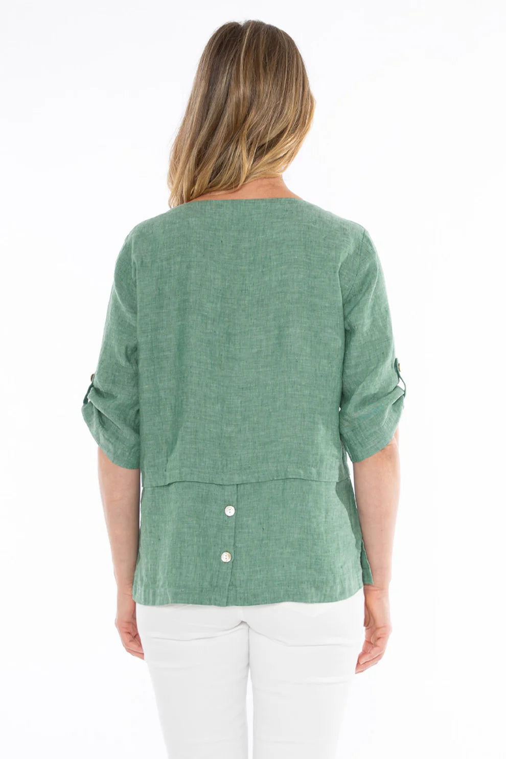 V Neck Tab Sleeve Top Honeydew