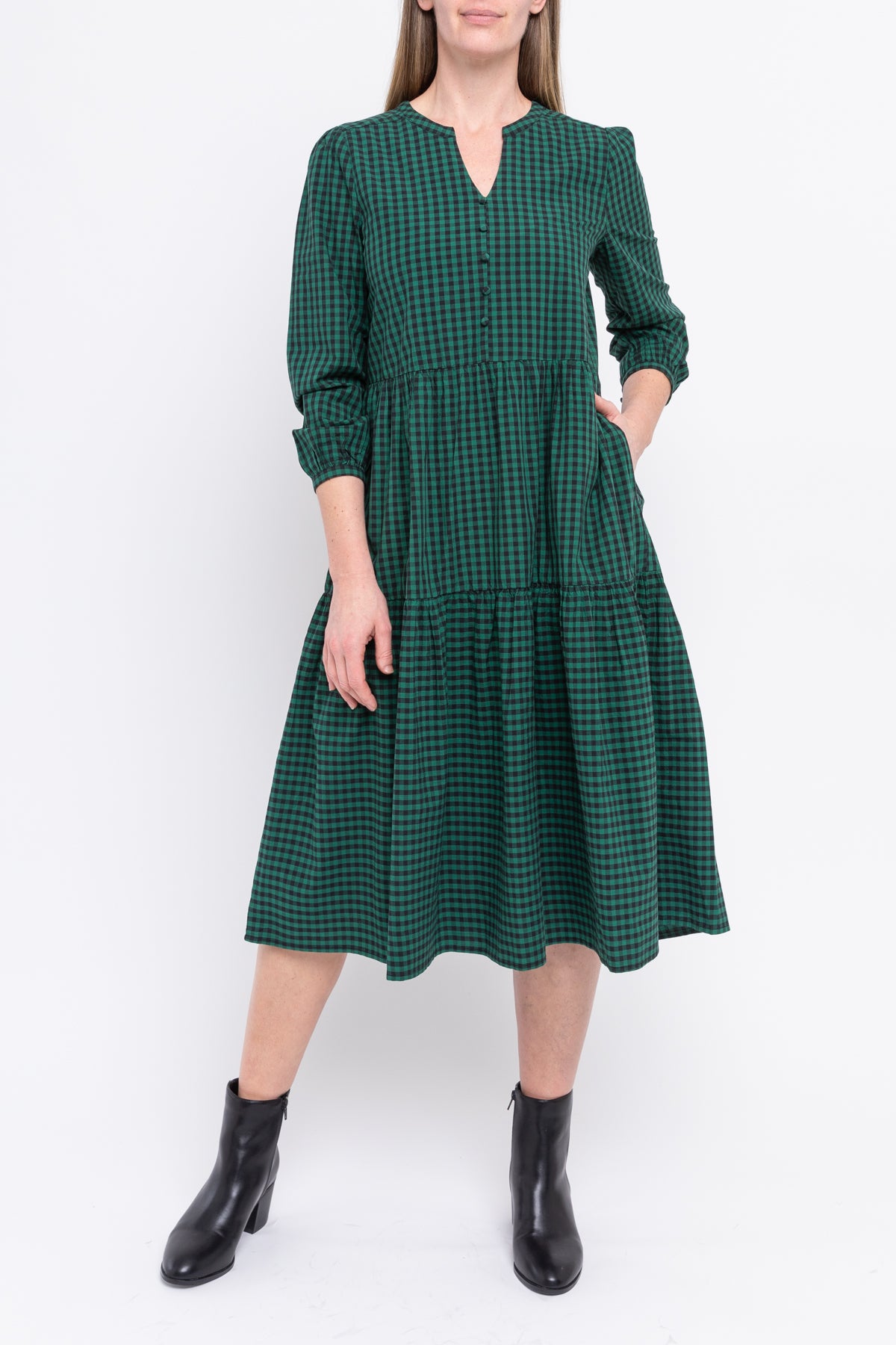 Jump Tiered Check Dress Green/Black