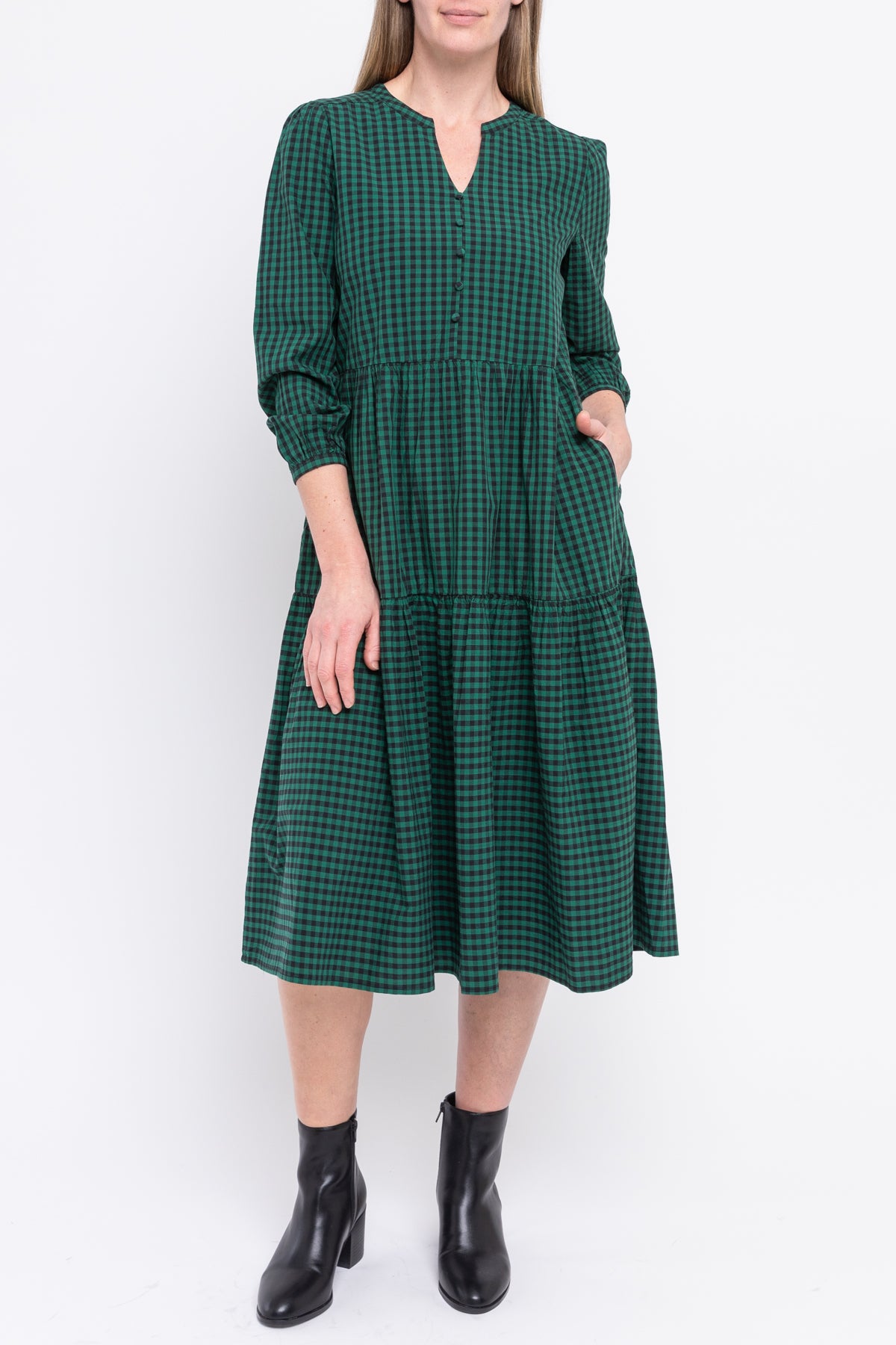 Jump Tiered Check Dress Green/Black