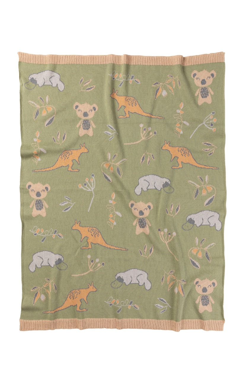 Indus Design Bush Babies Baby Blanket Colour: Sage/Caramel/Lt Grey Size: 80x100cm