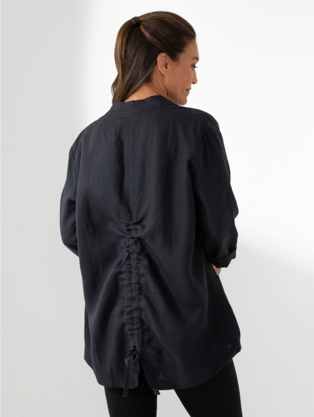 Marco Polo Detailed Linen Jacket Black