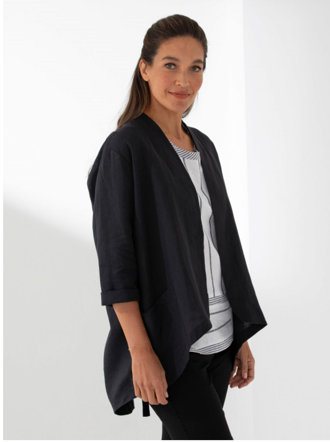 Marco Polo Detailed Linen Jacket Black