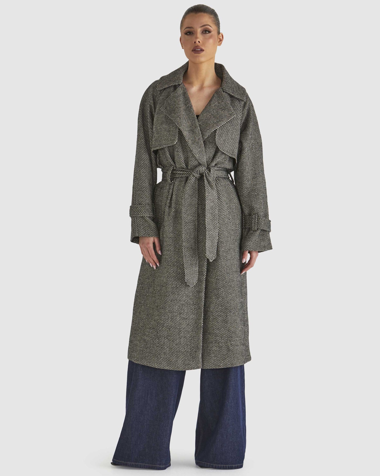Charmer Trench Coat Black/Cream Black
