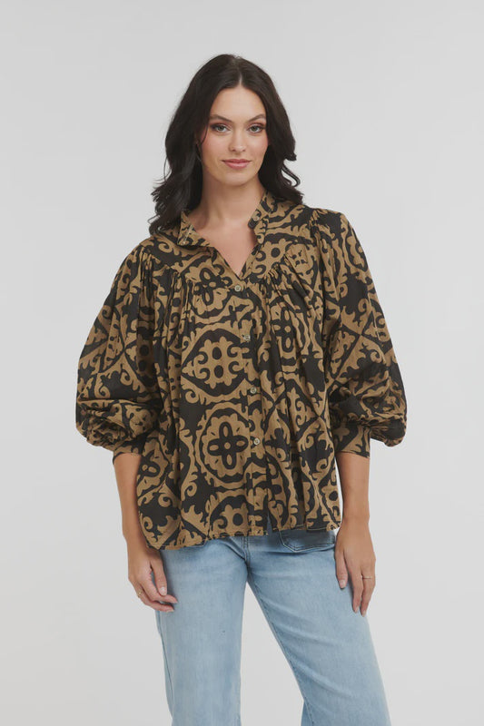 Italian Star Sybil Shirt Fleur De Lis Print Black