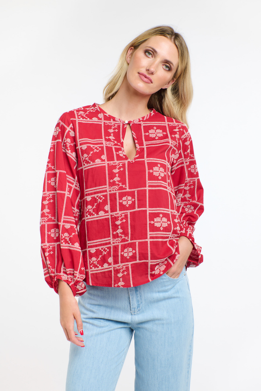 Meredith X-Stitch Top Red
