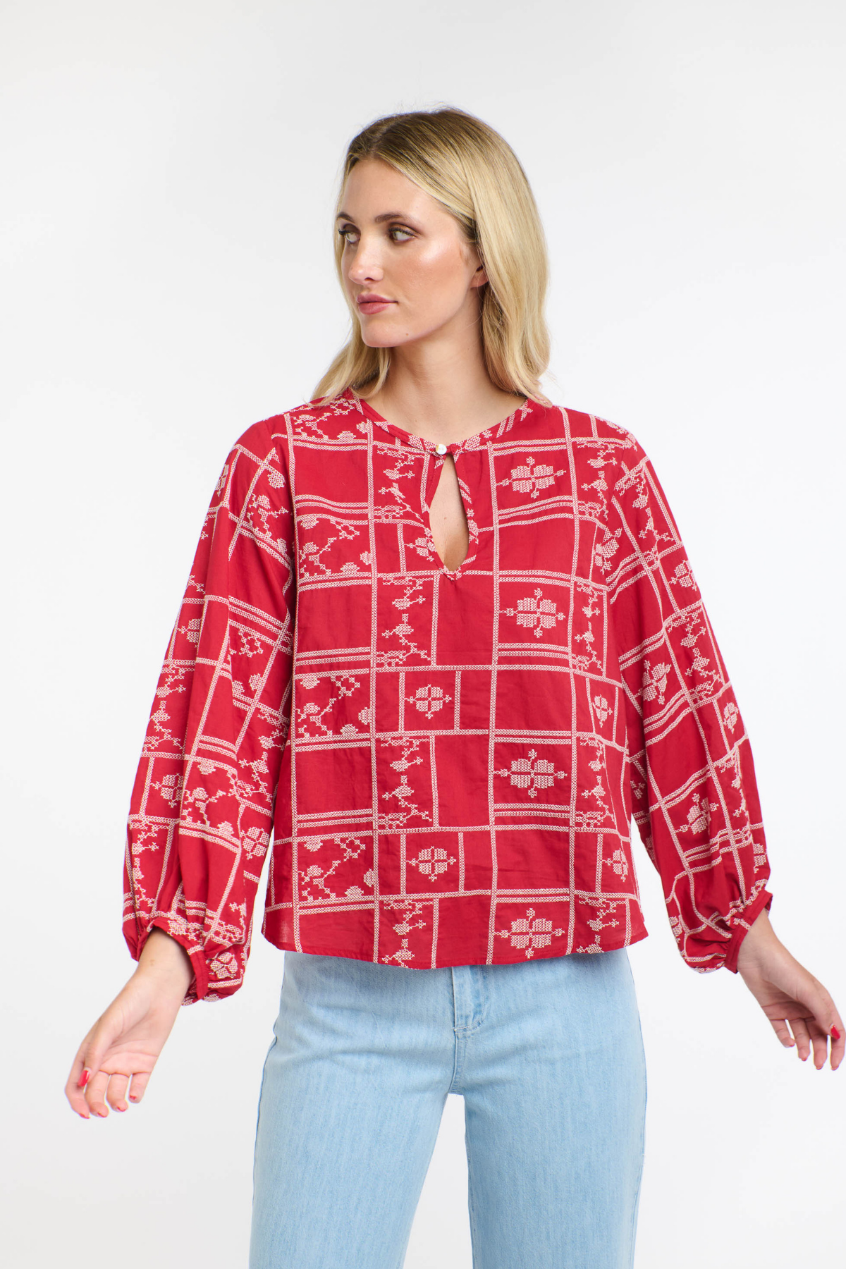 Meredith X-Stitch Top Red