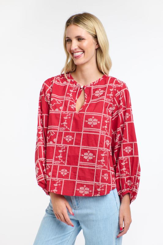 Meredith X-Stitch Top Red