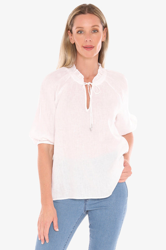 Ruffle Neck Top White